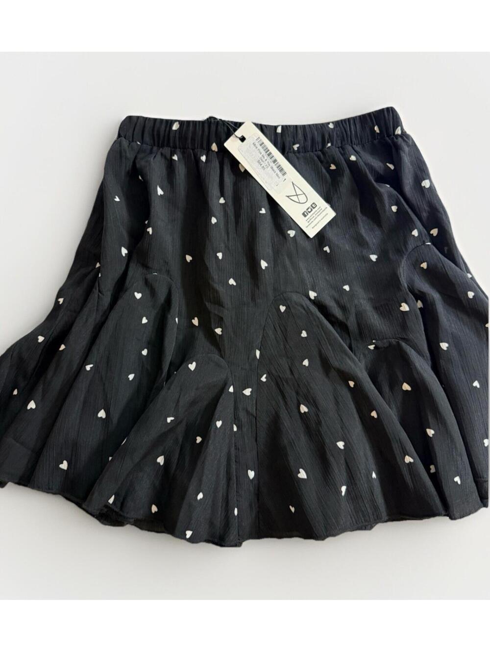 MINKPINK Black Heart Print Mini Skirt XS NWT Flowy Tie Waist Romantic